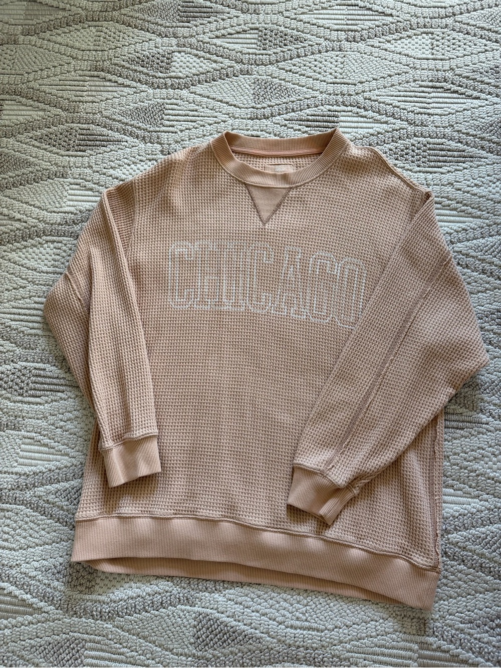 aerie Beige Waffle-Knit Crewneck Pullover